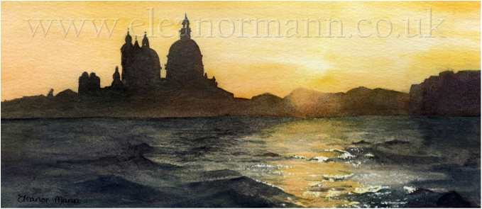Sunset Leaving Venice by Eleanor Mann watercolour artist and tutor.