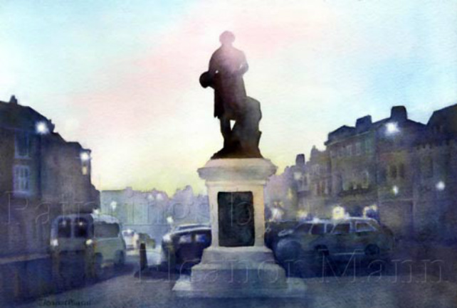 Original Watercolour painting of the statue of Thomas Gainsborough on Market Hill, Sudbury by Eleanor Mann