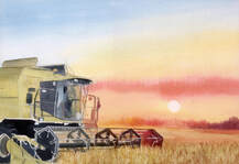 New Holland Combine Harvester an original watercolour painting by artist Eleanor Mann