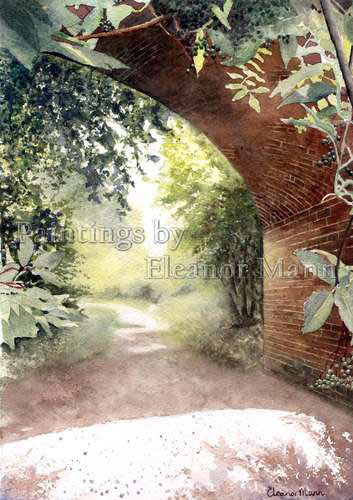 Bridge over Valley Walk, Sudbury,Suffolk watercolour painting by Eleanor Mann