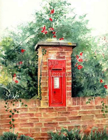 Watercolour painting The Post Box at Liston, Suffolk by Eleanor Mann Art