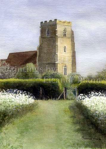 The Church via the meadow, a watercolour painting by Eleanor Mann
