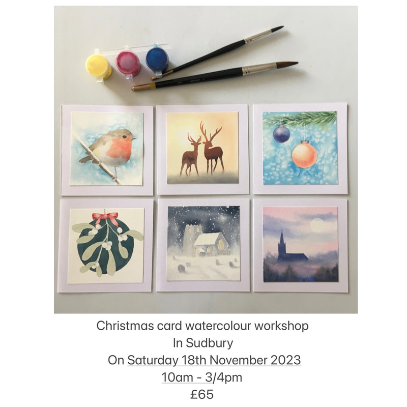 Watercolour Christmas card workshops 2023 with Suffolk artist and tutor Eleanor Mann