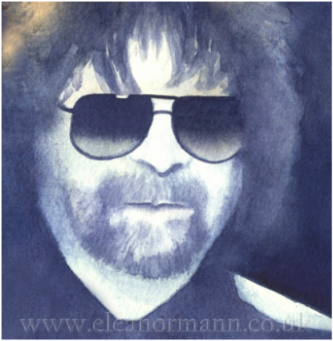 Jeff Lynne of ELO an original watercolour portrait painting by artist Eleanor Mann