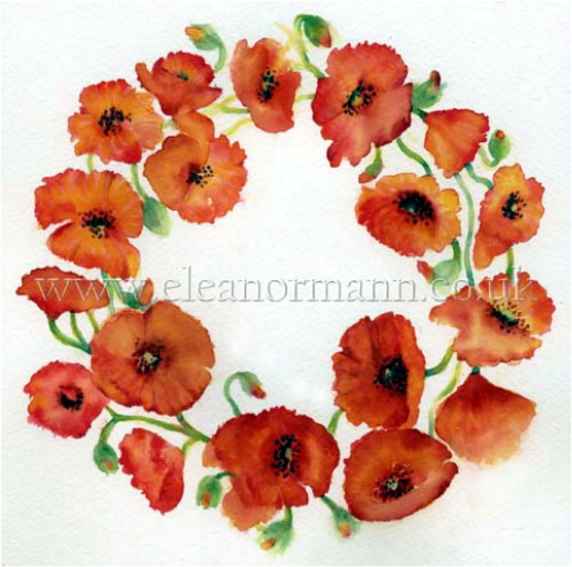 Poppy Wreath an original watercolour painting by Eleanor Mann