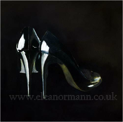 a watercolour painting of a pair of shoes by Kurt Geiger - painted by artist, Eleanor Mann