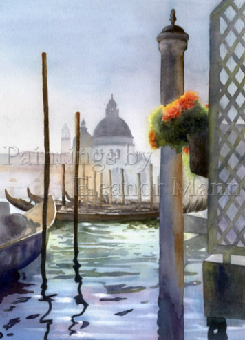 Evening Light, Santa Maria della Salute, Venice a watercolour by Eleanor Mann, artist