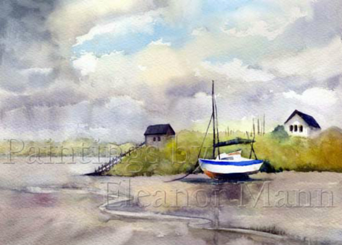 Boats on the Blyth Estuary an original Watercolour by Eleanor Mann.