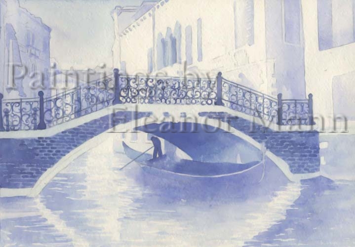 Venice in Blue.  A watercolour painting by Artist Eleanor Mann