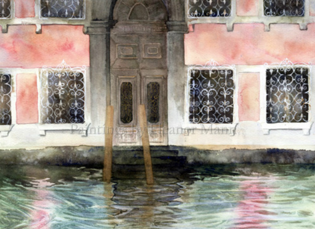 Palazzo Fontana Rezzonico along the Grand Canal Windows of Venice an original watercolour painting for sale by artist, Eleanor Mann