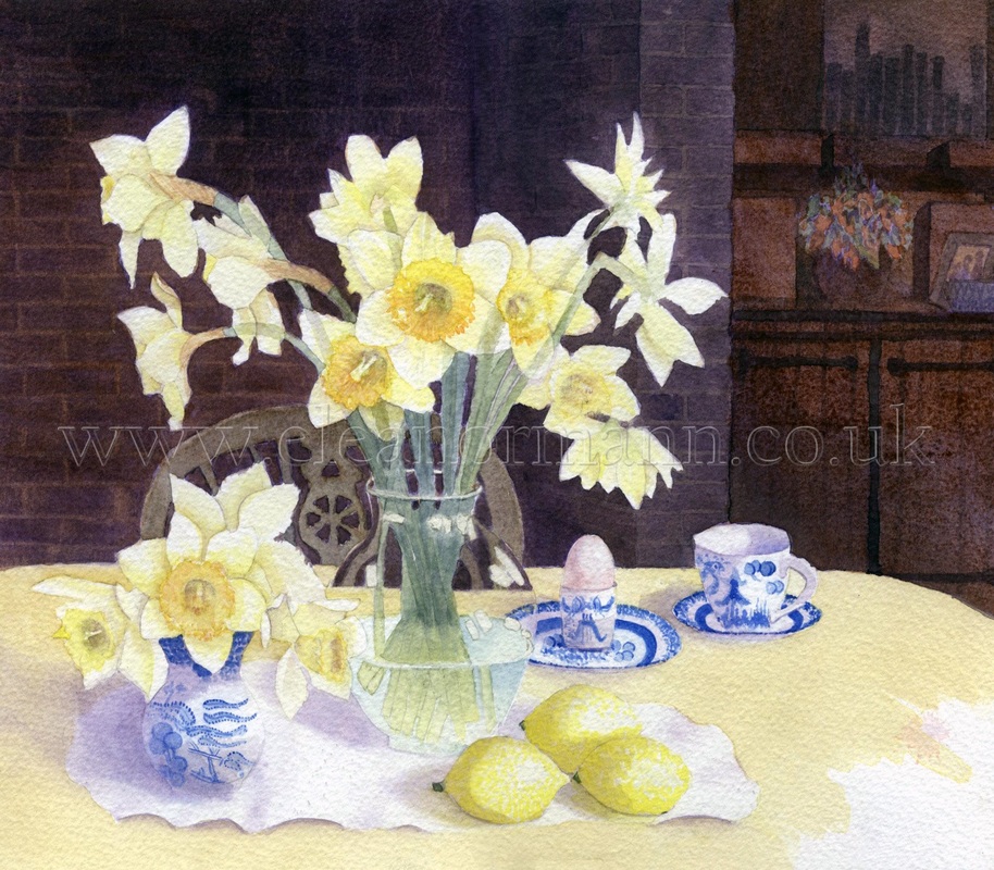 An original watercolour painting of daffodils by Eleanor Mann, Suffolk Artist