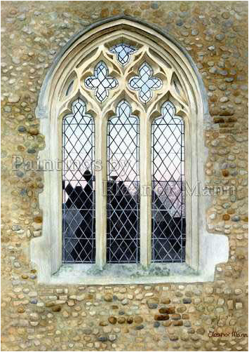 The Church window at Belchamp St Paul Church - watercolour painting by Eleanor Mann