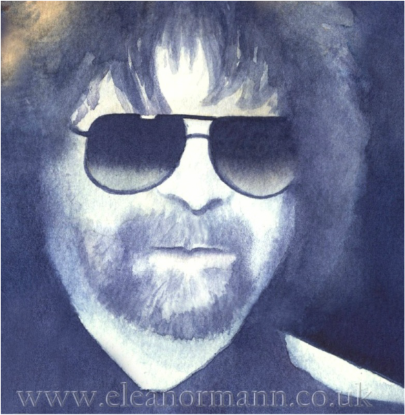 Jeff Lynne of ELO original watercolour painting depicting the different edges that can be painted by Eleanor Mann