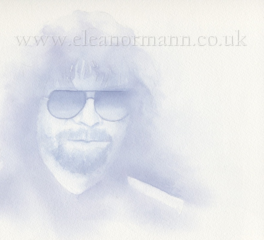 Original watercolour portrait painting of Jeff Lynne of ELO, Electric Light Orchestra, by Suffolk artist Eleanor Mann 