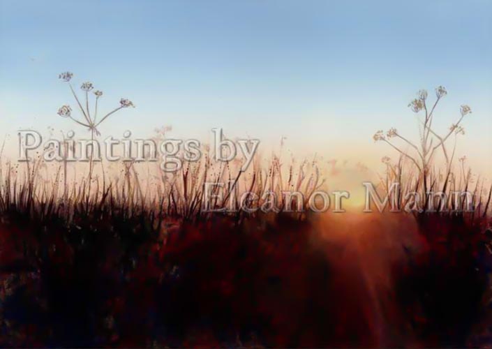 watercolour painting of a Sunset and Seed heads by Eleanor Mann