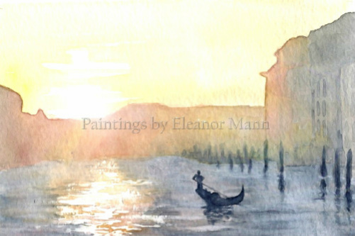 Gondolier on the Grand Canal, Venice an original watercolour by Eleanor Mann for sale