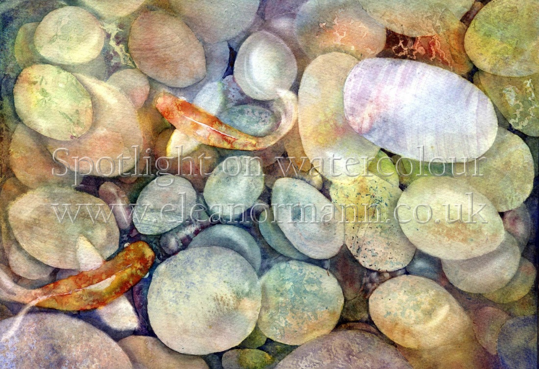 Pebbles with Texture. A watercolour by Eleanor Mann, artist.