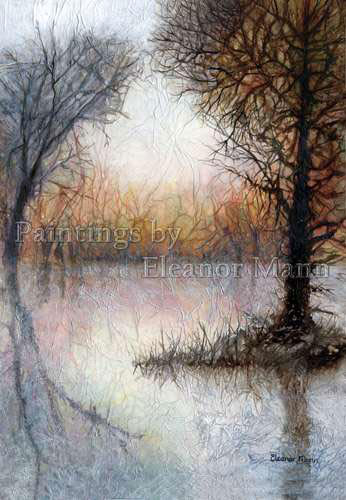 A watercolour painting of a frozen lake on handmade paper by Eleanor Mann.