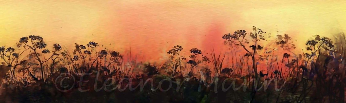 Sunset - an original vibrant watercolour painting by Eleanor Mann for sale