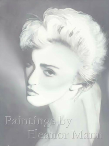 A watercolour portrait painting of  the pop-singer, Madonna. by Eleanor Mann
