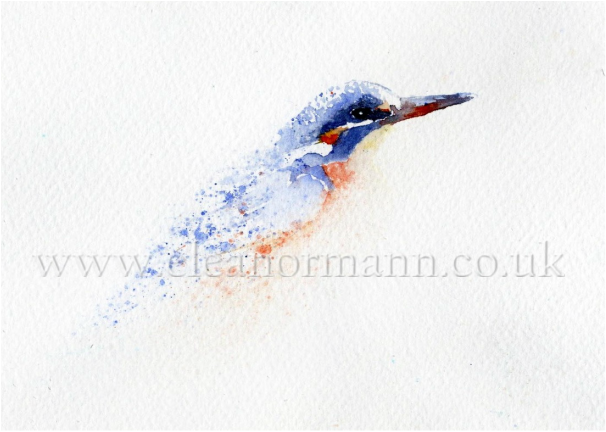 Original watercolour painting of a Kingfisher on Bockingford Paper, Winsor & Newton Artist Quality Paint by Eleanor Mann