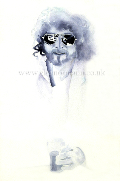 Original watercolour portrait painting of Lindsey Buckingham from Fleetwood Mac by Suffolk artist Eleanor Mann Winsor & Newton Artist Quality Paint on Saunders Waterford 140lb HP paper made by St Cuthberts Mill England