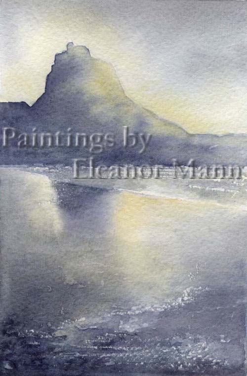An original watercolour painting by Suffolk Artist, Eleanor Mann of Lindisfarne Castle, Holy Island, Northumberland