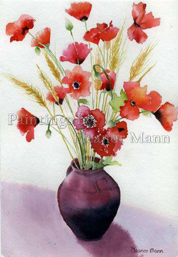 Poppies in a Jug a watercolour painting by Eleanor Mann