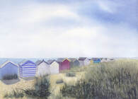 Beach, huts, Southwold, watercolour, painting, original, English, Suffolk, art, artist, Eleanor, Mann