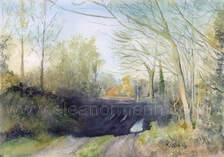 Autumn, lane, country, watercolour, painting, original, English, Suffolk, art, artist, Eleanor, Mann