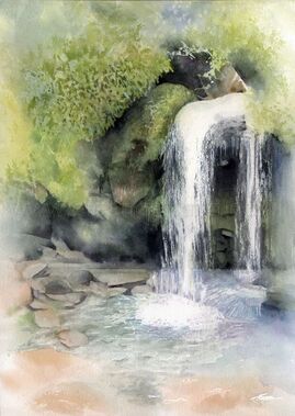 Waterfall is an original watercolour painting by Suffolk artist Eleanor Mann The original is currently for sale. If you are interest in buying it, please contact me. Prints are also available.