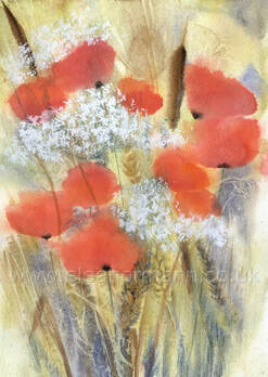 Wild poppies and corn is an original watercolour by Suffolk artist Eleanor Mann  The original is currently for sale. If you are interest in buying it, please contact me. Prints are also available.