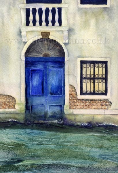Faded, Elegance., original, watercolour, painting, Eleanor Mann, Doorway, Venice, Italy,